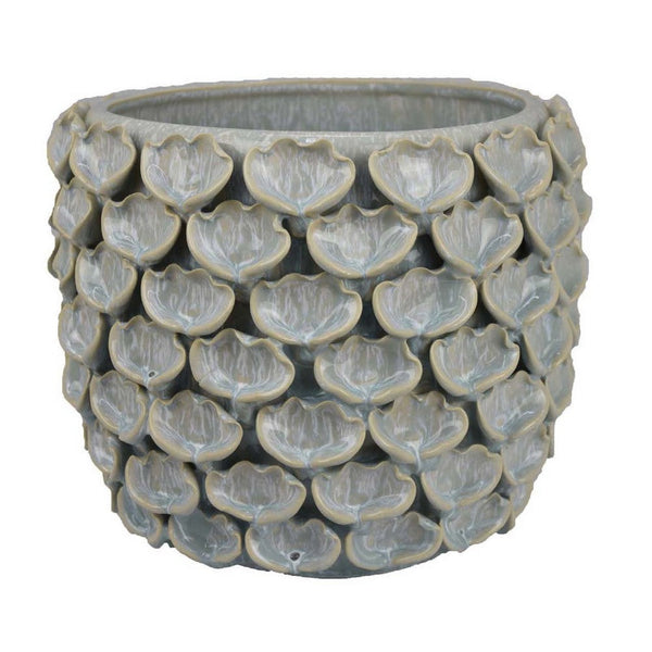 Decorative Textured Planter, Seashell Style 12 Inch Gray Ceramic Body -BM334868