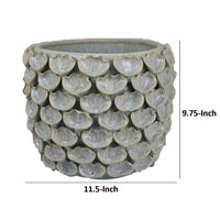 Decorative Textured Planter, Seashell Style 12 Inch Gray Ceramic Body -BM334868