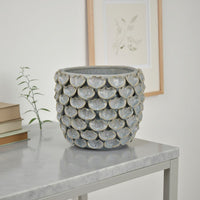 Decorative Textured Planter, Seashell Style 12 Inch Gray Ceramic Body -BM334868