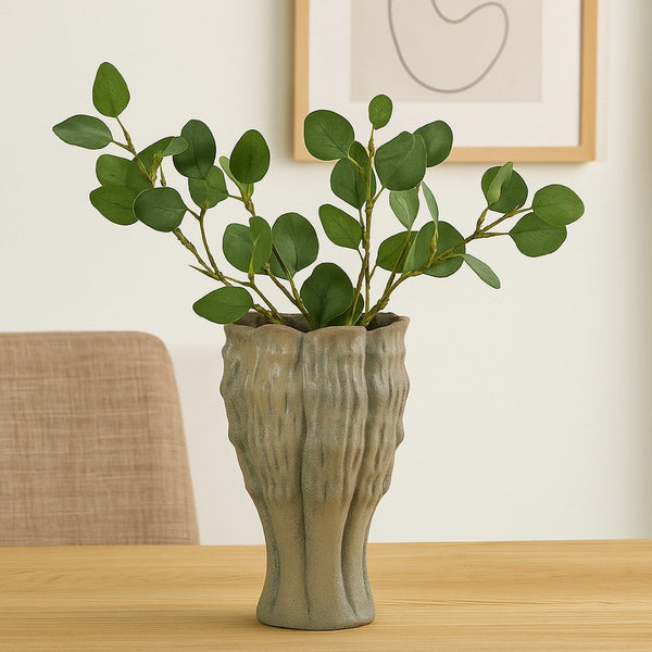 Decorative Vase, Organic Sea Design, Floral Details, Green Ceramic -BM334869