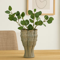 Decorative Vase, Organic Sea Design, Floral Details, Green Ceramic -BM334869