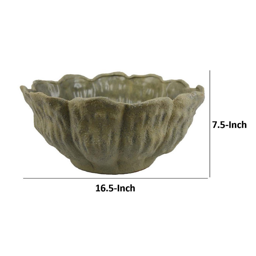 Bobo Decorative Bowl, Floral Design, 17 Inch Olive Green Ceramic -BM334870