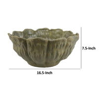 Bobo Decorative Bowl, Floral Design, 17 Inch Olive Green Ceramic -BM334870