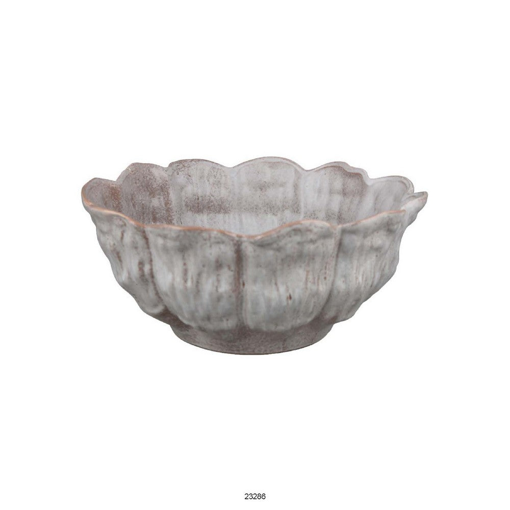 Bobo Decorative Bowl, Floral Design, 17 Inch White Ceramic -BM334871