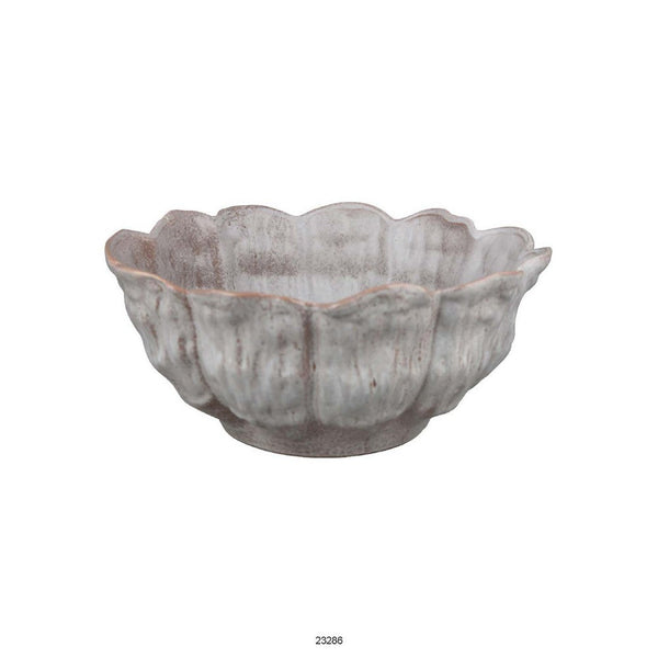 Bobo Decorative Bowl, Floral Design, 17 Inch White Ceramic -BM334871