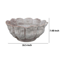 Bobo Decorative Bowl, Floral Design, 17 Inch White Ceramic -BM334871