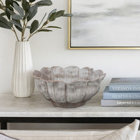 Bobo Decorative Bowl, Floral Design, 17 Inch White Ceramic -BM334871