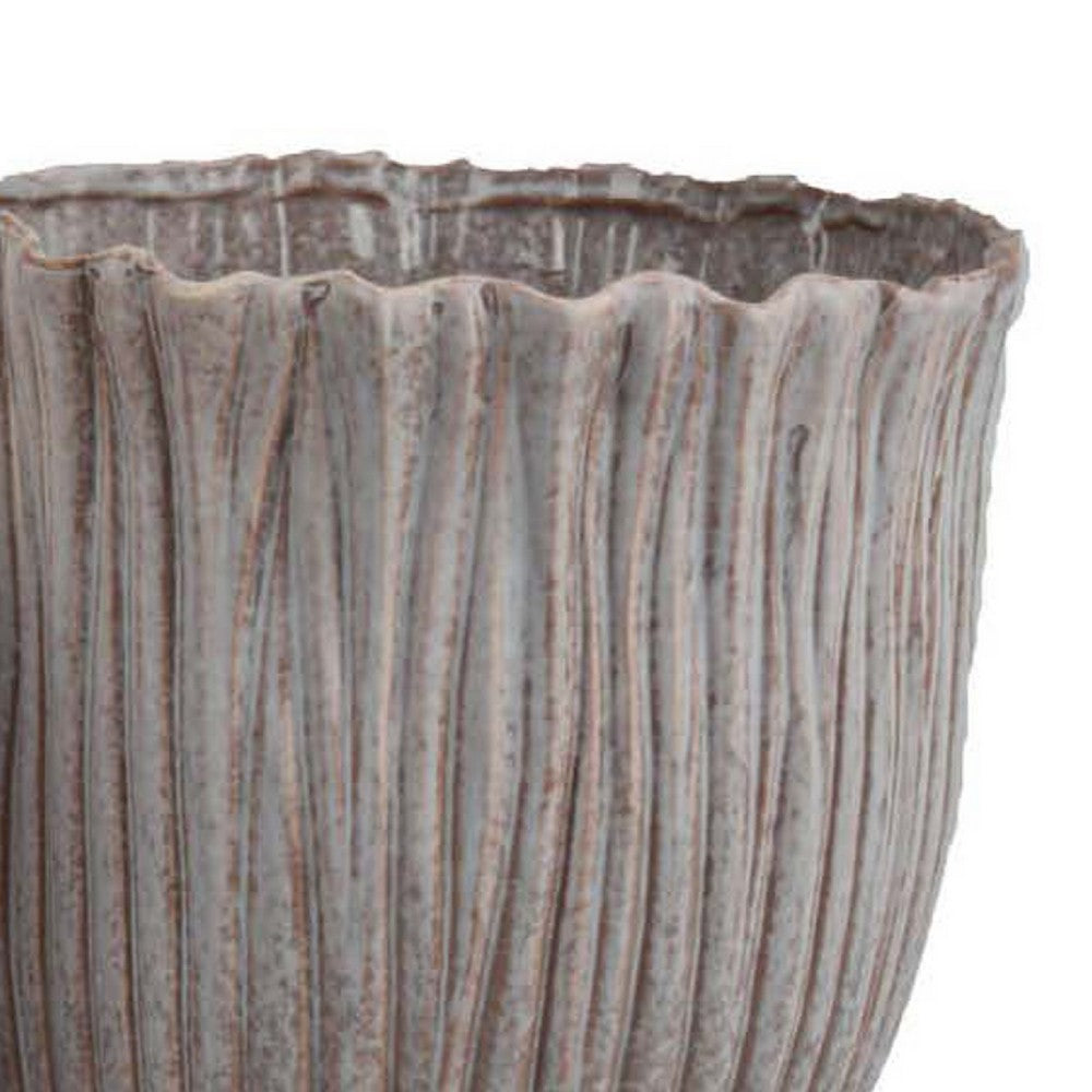 Decorative Planter Set of 2, Ribbed Texture Gray Ceramic Body -BM334872