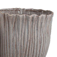 Decorative Planter Set of 2, Ribbed Texture Gray Ceramic Body -BM334872