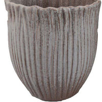 Decorative Planter Set of 2, Ribbed Texture Gray Ceramic Body -BM334872