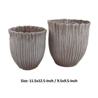 Decorative Planter Set of 2, Ribbed Texture Gray Ceramic Body -BM334872