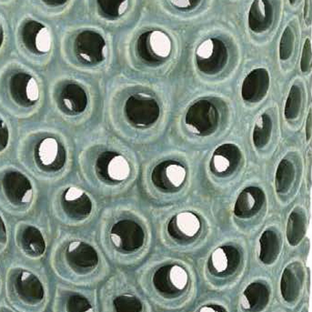 Kolo Decorative Vase, Perforated Design, 25 Inch Green Ceramic Body -BM334874