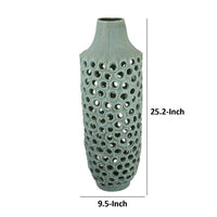 Kolo Decorative Vase, Perforated Design, 25 Inch Green Ceramic Body -BM334874