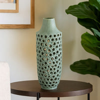 Kolo Decorative Vase, Perforated Design, 25 Inch Green Ceramic Body -BM334874