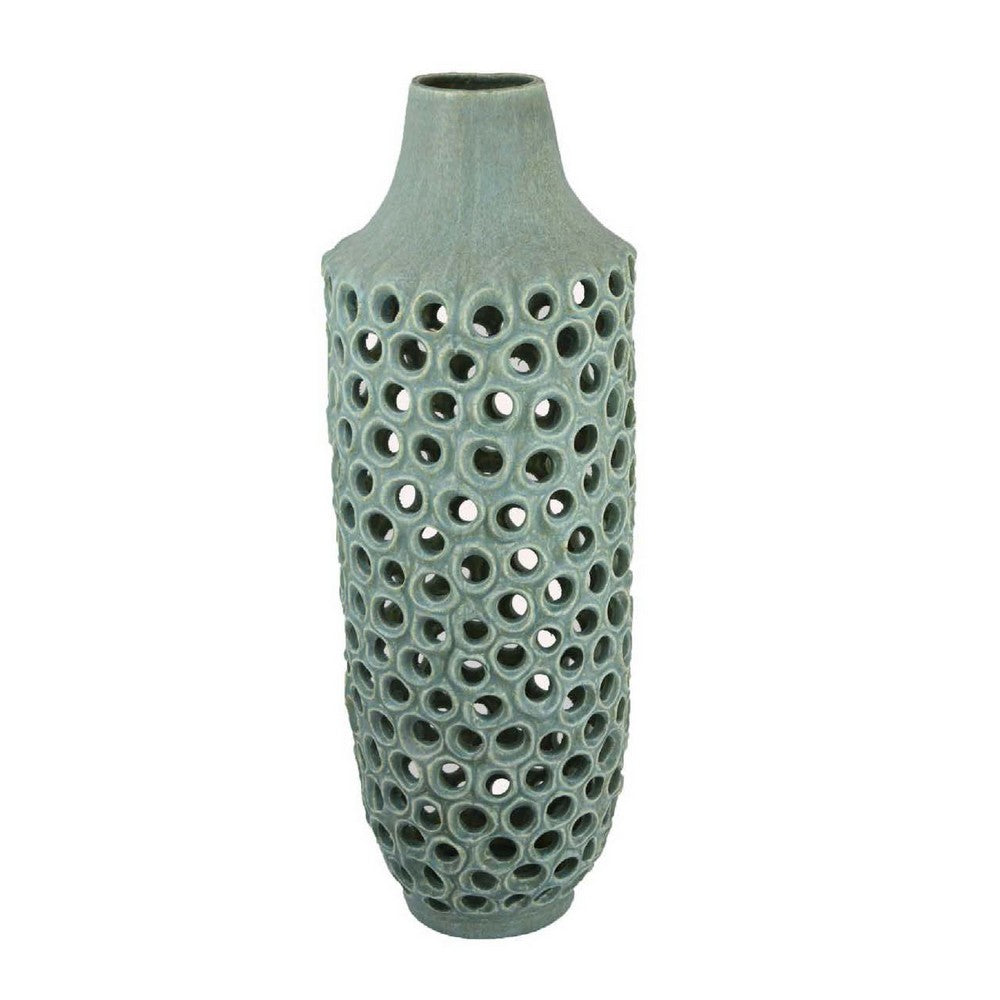 Kolo Decorative Vase, Perforated Design, 25 Inch Green Ceramic Body -BM334874