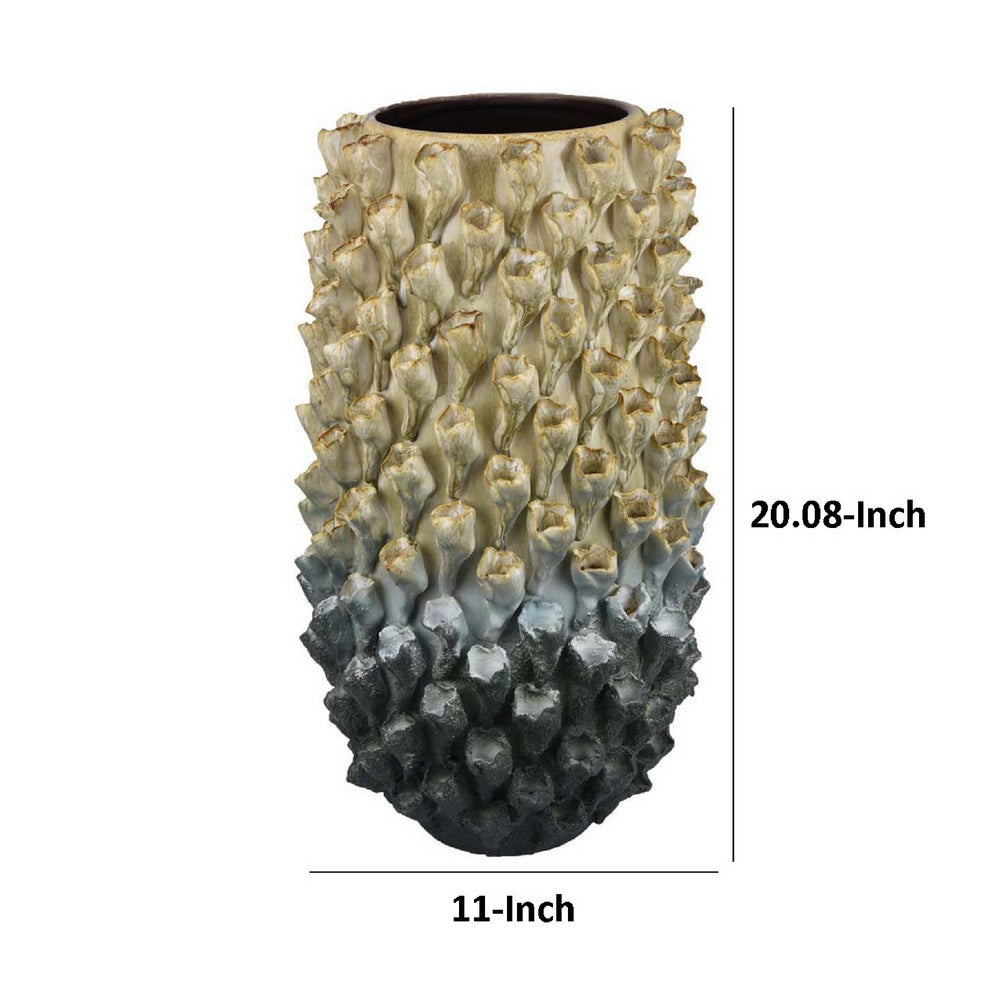 Kabo Decorative Vase, 3D Textured Body, 20 Inch Beige and Gray Ceramic -BM334876
