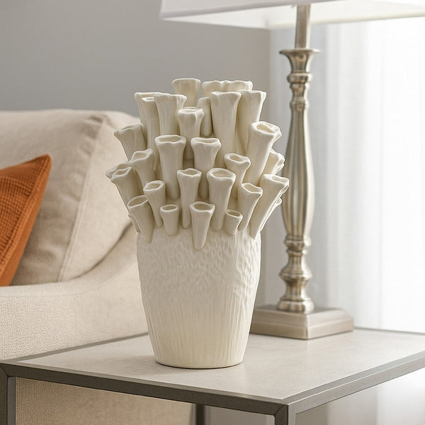 Cior Decorative Vase, Coral Shape Design, 18 Inch White Ceramic Body -BM334880