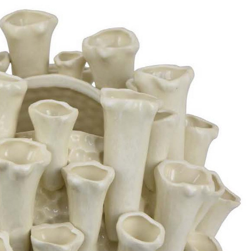 Cior Decorative Vase, Coral Shape Design, 11 Inch White Ceramic Body -BM334881
