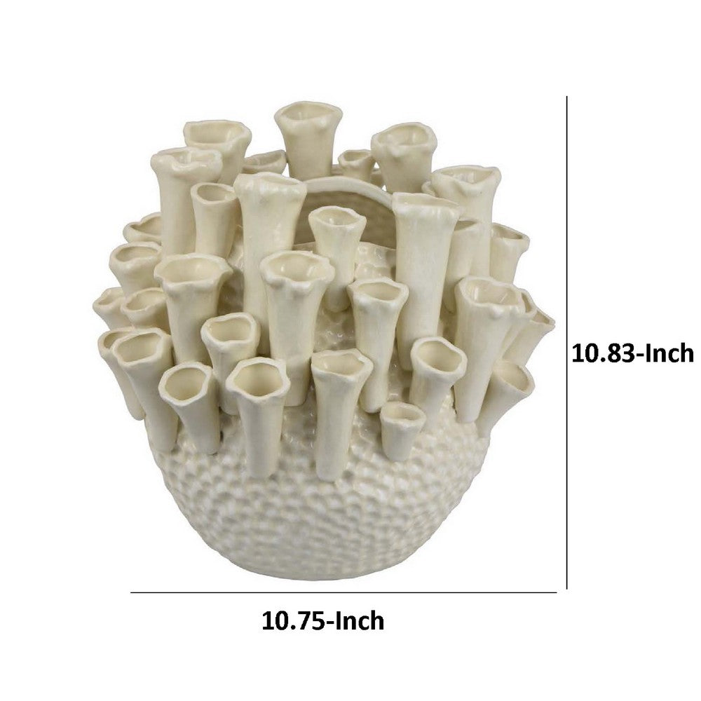Cior Decorative Vase, Coral Shape Design, 11 Inch White Ceramic Body -BM334881