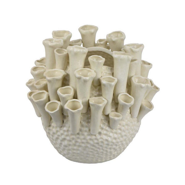 Cior Decorative Vase, Coral Shape Design, 11 Inch White Ceramic Body -BM334881