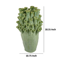 Cior Decorative Vase, Coral Shape Design, 18 Inch Green Ceramic Body -BM334884