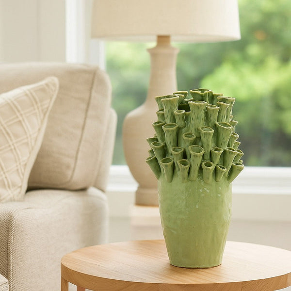 Cior Decorative Vase, Coral Shape Design, 18 Inch Green Ceramic Body -BM334884