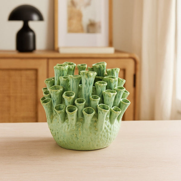 Cior Decorative Vase, Coral Shape Design, 11 Inch Green Ceramic Body -BM334885