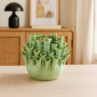 Cior Decorative Vase, Coral Shape Design, 11 Inch Green Ceramic Body -BM334885