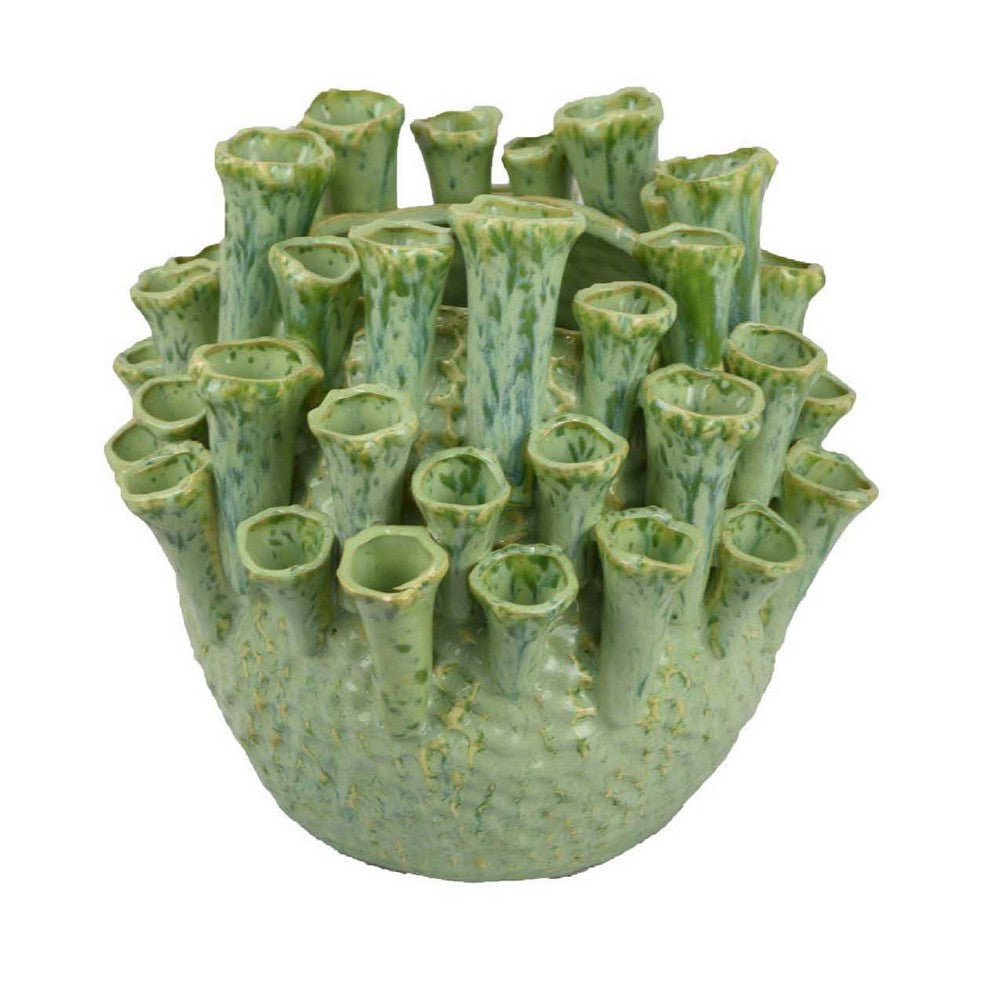 Cior Decorative Vase, Coral Shape Design, 11 Inch Green Ceramic Body -BM334885