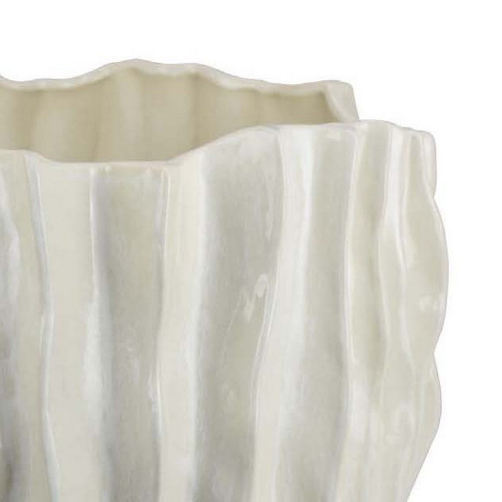 Esam Decorative Planter, Textured Ceramic Body, 19 Inch White -BM334886