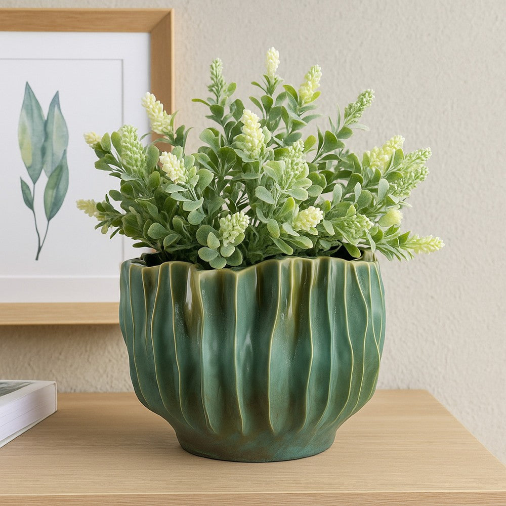 Esam Decorative Planter, Textured Ceramic Body, 19 Inch Dark Blue -BM334888