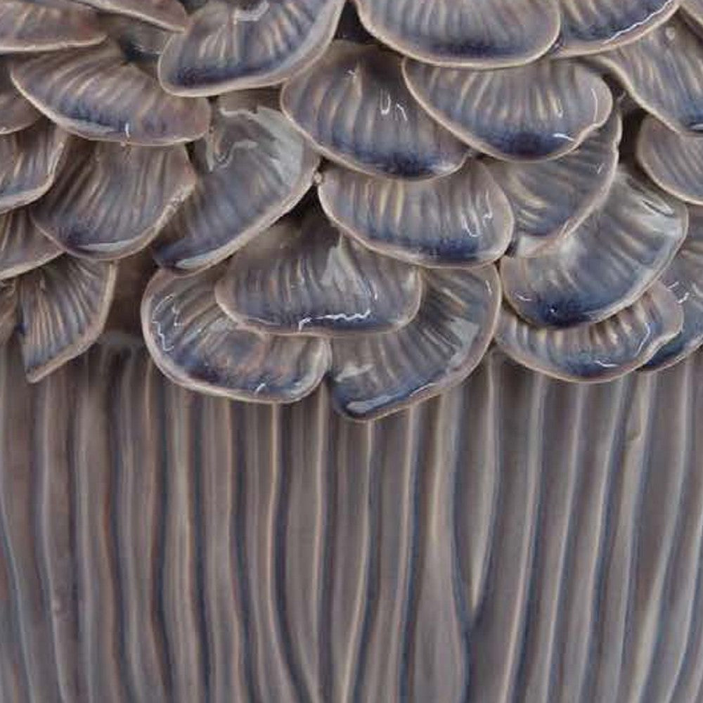 Decorative Planter, 13 Inch Ribbed Seashell Design, Purple Ceramic -BM334889