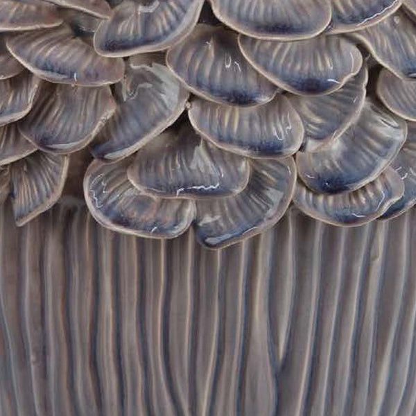 Decorative Planter, 13 Inch Ribbed Seashell Design, Purple Ceramic -BM334889