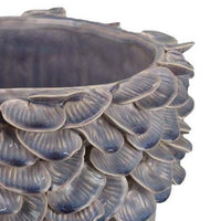 Decorative Planter, 13 Inch Ribbed Seashell Design, Purple Ceramic -BM334889
