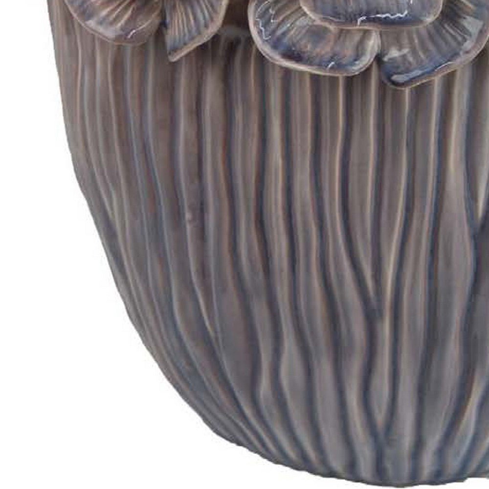Decorative Planter, 13 Inch Ribbed Seashell Design, Purple Ceramic -BM334889