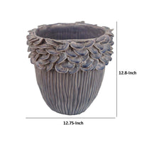 Decorative Planter, 13 Inch Ribbed Seashell Design, Purple Ceramic -BM334889