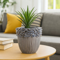 Decorative Planter, 13 Inch Ribbed Seashell Design, Purple Ceramic -BM334889