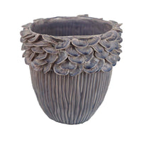 Decorative Planter, 13 Inch Ribbed Seashell Design, Purple Ceramic -BM334889