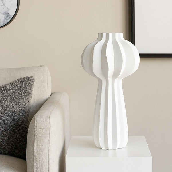 Samo Decorative Vase, Textured Body Bulb Accent, 29 Inch White Resin -BM334890