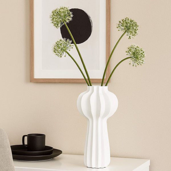 Samo Decorative Vase, Textured Body Bulb Accent, 33 Inch White Resin -BM334891