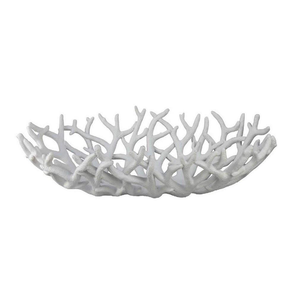 Decorative Plate, 22 Inch Open Coral Design, White Resin Body -BM334895