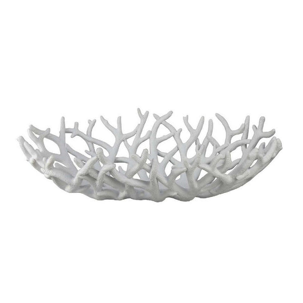 Decorative Plate, 22 Inch Open Coral Design, White Resin Body -BM334895
