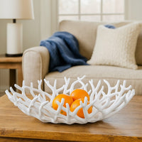 Decorative Plate, 22 Inch Open Coral Design, White Resin Body -BM334895