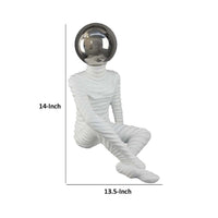 Accent Decor Statuette, 14 Inch White Resin Body, Sitting Astronaut -BM334896