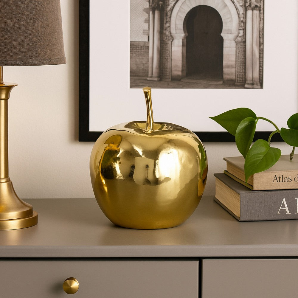 Masu Tabletop Accent Decor, 16 Inch Apple Design, Gold Resin Body -BM334897