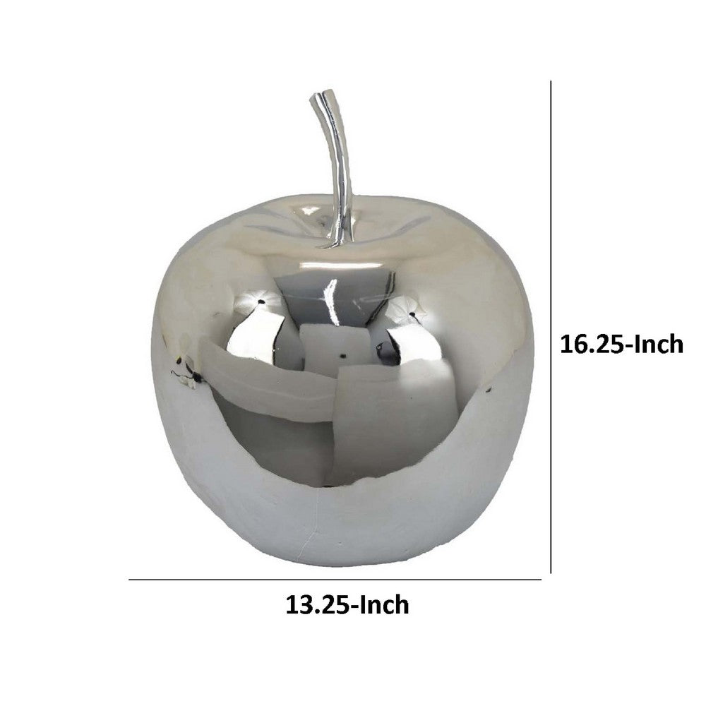 Masu Tabletop Accent Decor, 16 Inch Apple Design, Silver Resin Body -BM334898