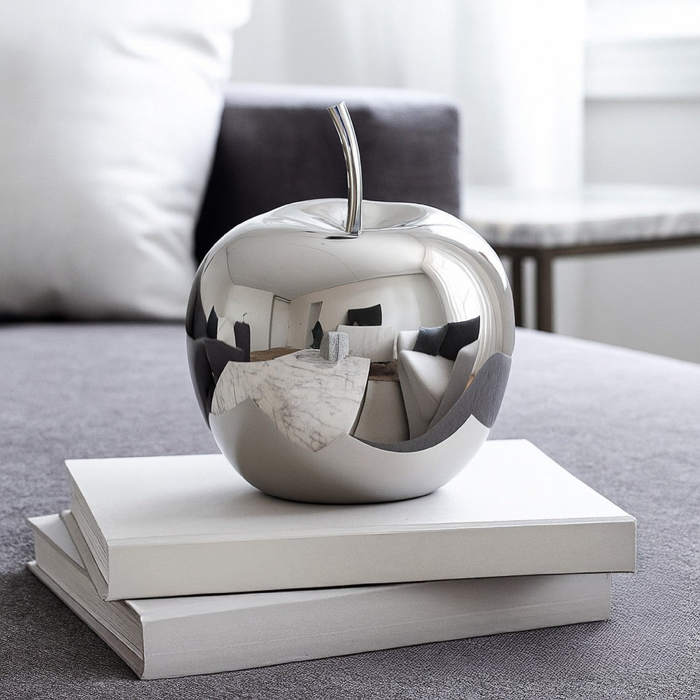 Masu Tabletop Accent Decor, 16 Inch Apple Design, Silver Resin Body -BM334898