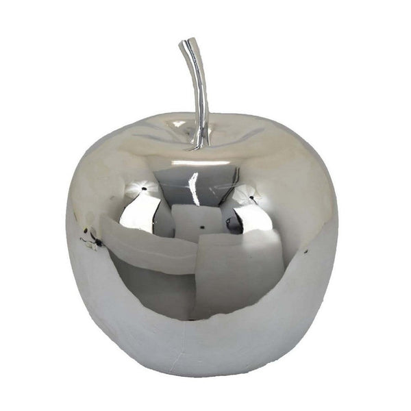 Masu Tabletop Accent Decor, 16 Inch Apple Design, Silver Resin Body -BM334898