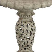 Niam Bird Bath Sculpture, 26 Inch Antique Gray Resin, Scrolled Details -BM334900