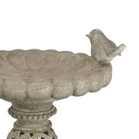 Niam Bird Bath Sculpture, 26 Inch Antique Gray Resin, Scrolled Details -BM334900